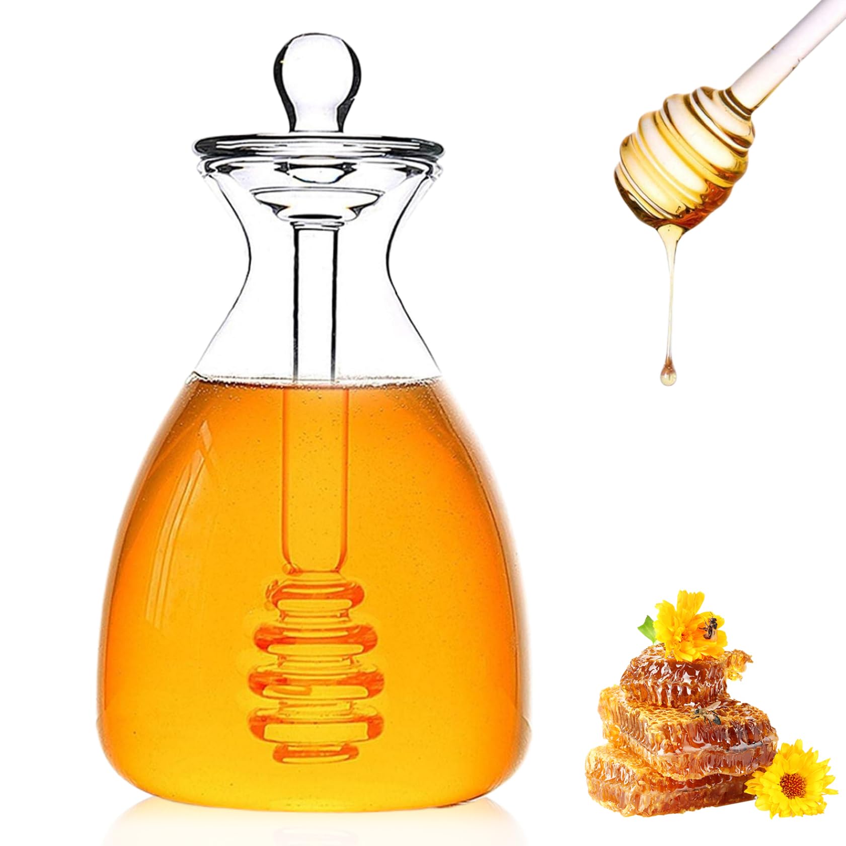 Bruiseur à miel transparent en verre de qualité supérieure pour une table élégante