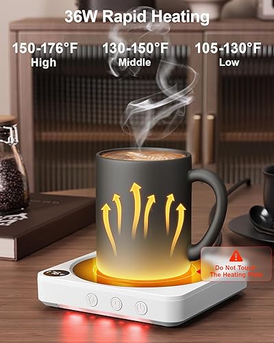 Miniatura 2 de Calentador de tazas  Calentador de taza de café de 36 W para escritorio con pantalla de temperatura, apagado automático de 2 a 12 horas, calentador
