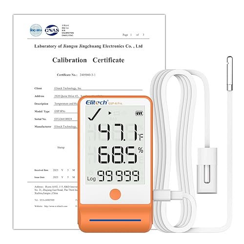 Miniatura 15 de Elitech GSP-6 Registrador de datos Bluetooth de temperatura y humedad con almacenamiento de datos de 100,000 puntos, exportación, para farmacia y
