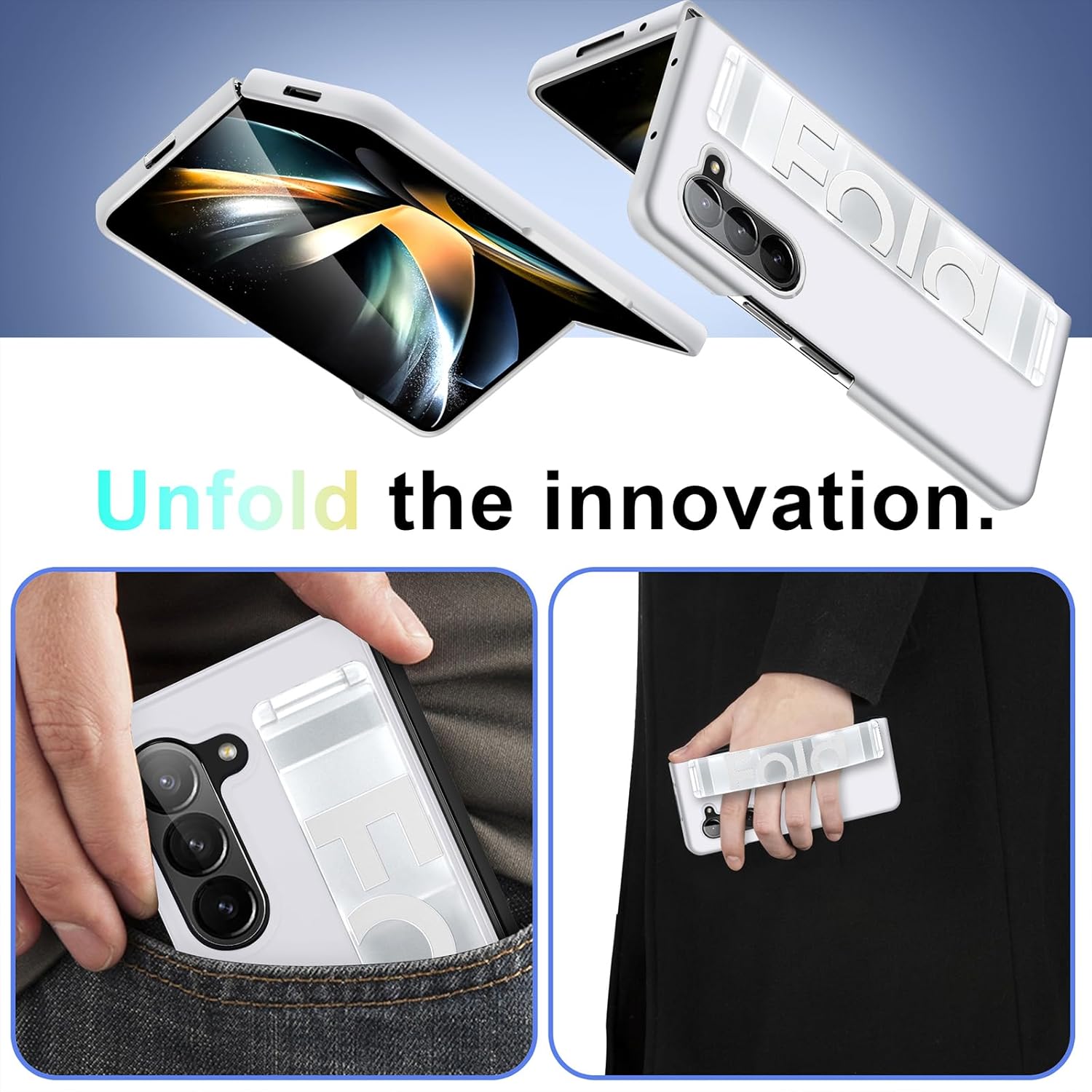 Migexxkj for Samsung Galaxy Z Fold 5 Case with Strap Black, Shockproof Hard PC Cover Matte Touch Slim Thin Phone Case for Samsung Galaxy Z Fold 5 5G 2023 (Transparent)