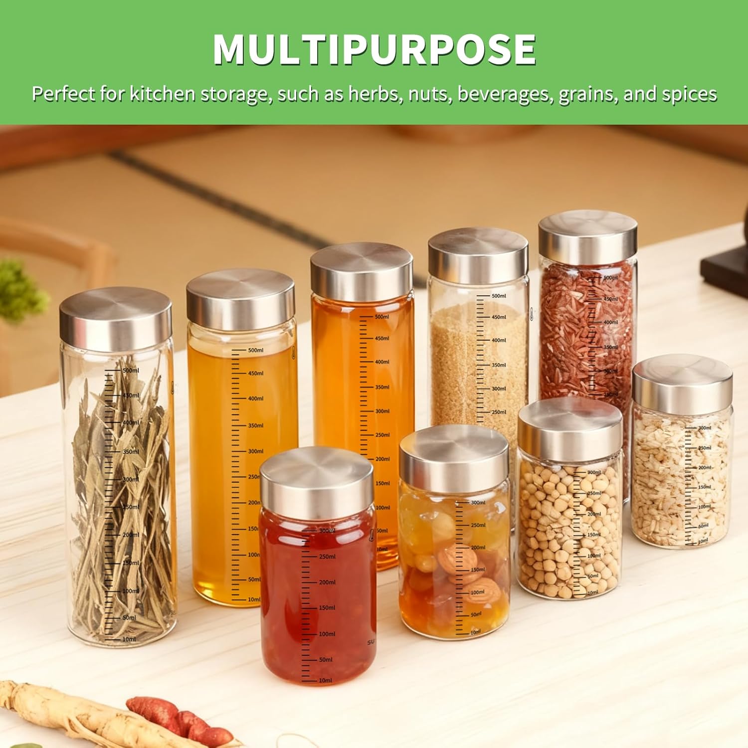 Glass Juice Bottles, 10 Oz Wide Mouth Reusable Borosilicate Glass Water Bottles Leak-Proof Stainless Steel Lids, Food Grade Safe, Fits in Cup Holder Juice Containers for Juicing, Gym, Daily Use 6 Pack