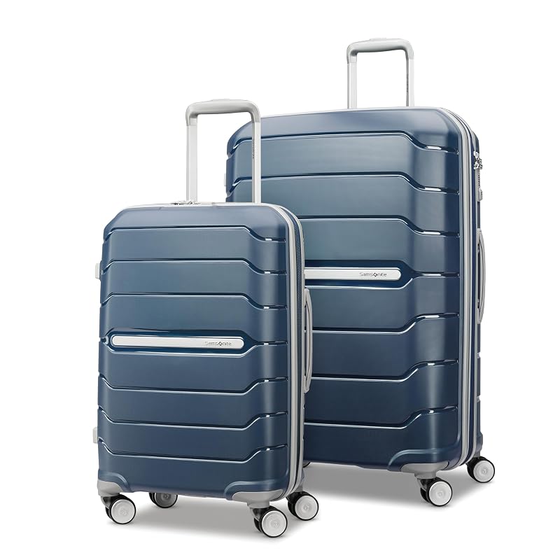 Samsonite Freeform 2-Piece Luggage Set - Carry-On & Large Checked Luggage with Dual Spinner Wheels - Durable Polypropylene Hardshell - TSA Lock, Airline-Approved - Expandable Hard Shell - Navy 2-Piece