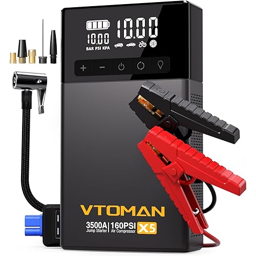 VTOMAN X5 Jump Starter with Air Compressor, 3500A Portable Car Battery Booster (Up to 9L Gas/8L Diesel Engines) with 160PSI Digital Tire Inflator, 12V Lithium Battery Jump box with Type-C Quick Charge