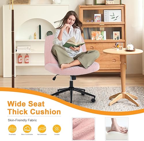 Miniatura 4 de NEWBULIG Silla de oficina cruzada con ruedas, silla de escritorio para computadora sin brazos, silla de patas cruzadas, moderna silla de tocador de