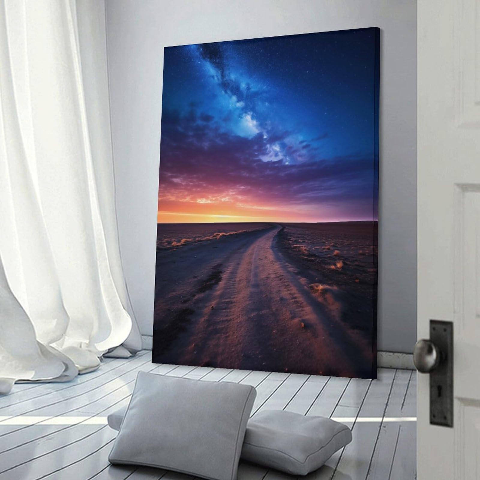 Junmoney Frame-Milky Way Galaxy Canvas Wall Picture Milky Way Galaxy, 24X36inch(60X90cm), For Home Lounge, Bedroom Or Reading Nook, A Home Accent With Warm Character