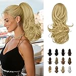 Sofeiyan 13 Ponytail Extension Long Curly Ponytail Clip in Claw Hair Extension Natural Looking Synthetic Hairpiece for Women, Light Blonde mix Bleach Blonde Evenly
