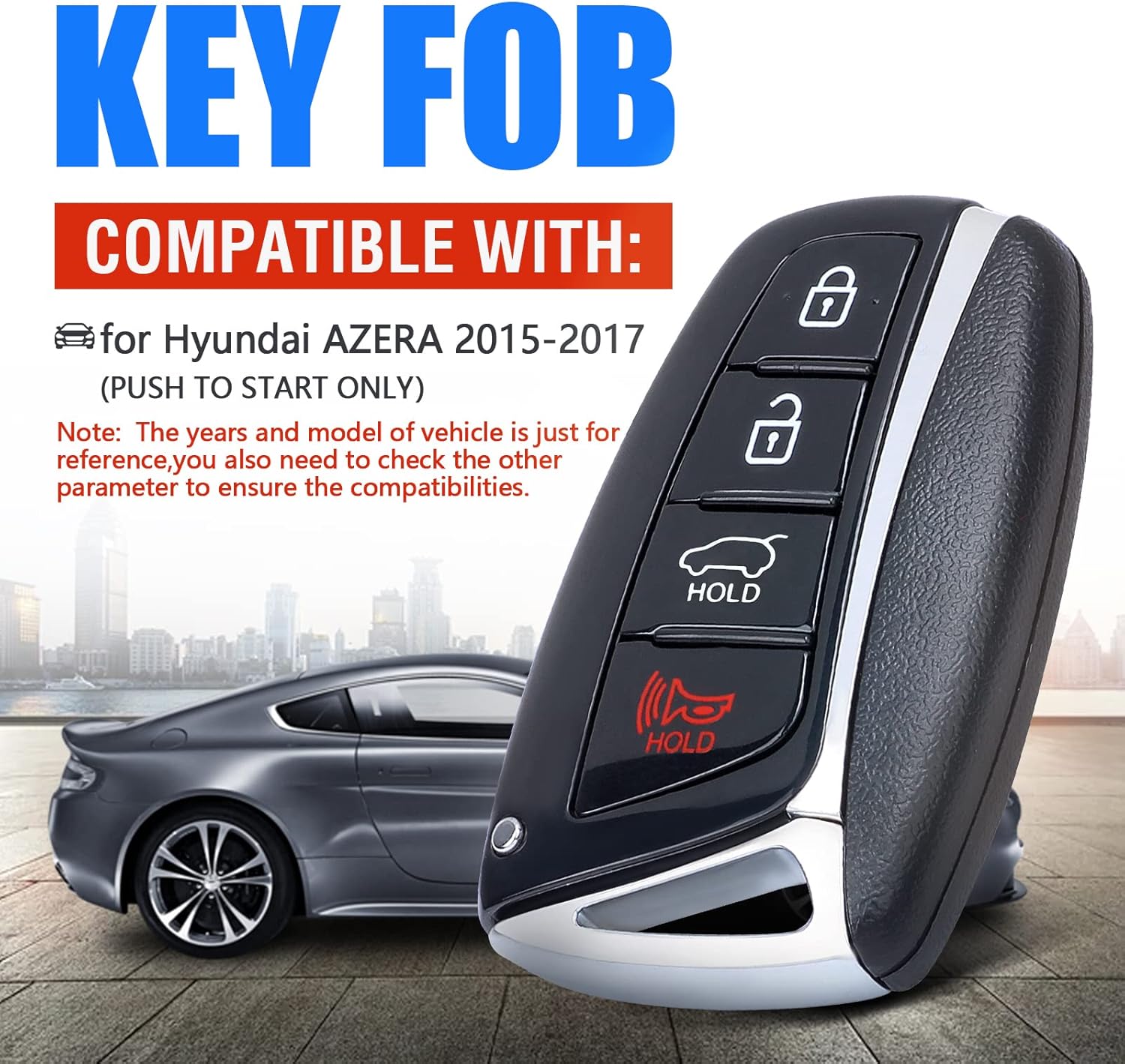 Keyless Entry Remote Control Key Fob Replacement 433 MHz for Hyundai Azera 2015 2016 2017 Push to Start Only FCC ID:ID:SY5DMFNA433 P/N:95440-3V022 4 Buttons