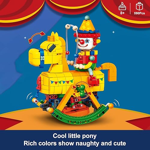 Miniatura 2 de Juego de 590 piezas STEM de madera mecedora de caballo de 7.09 x 4.72 x 8.07 pulgadas (largo x ancho x alto), juguetes de cuerda acrobática