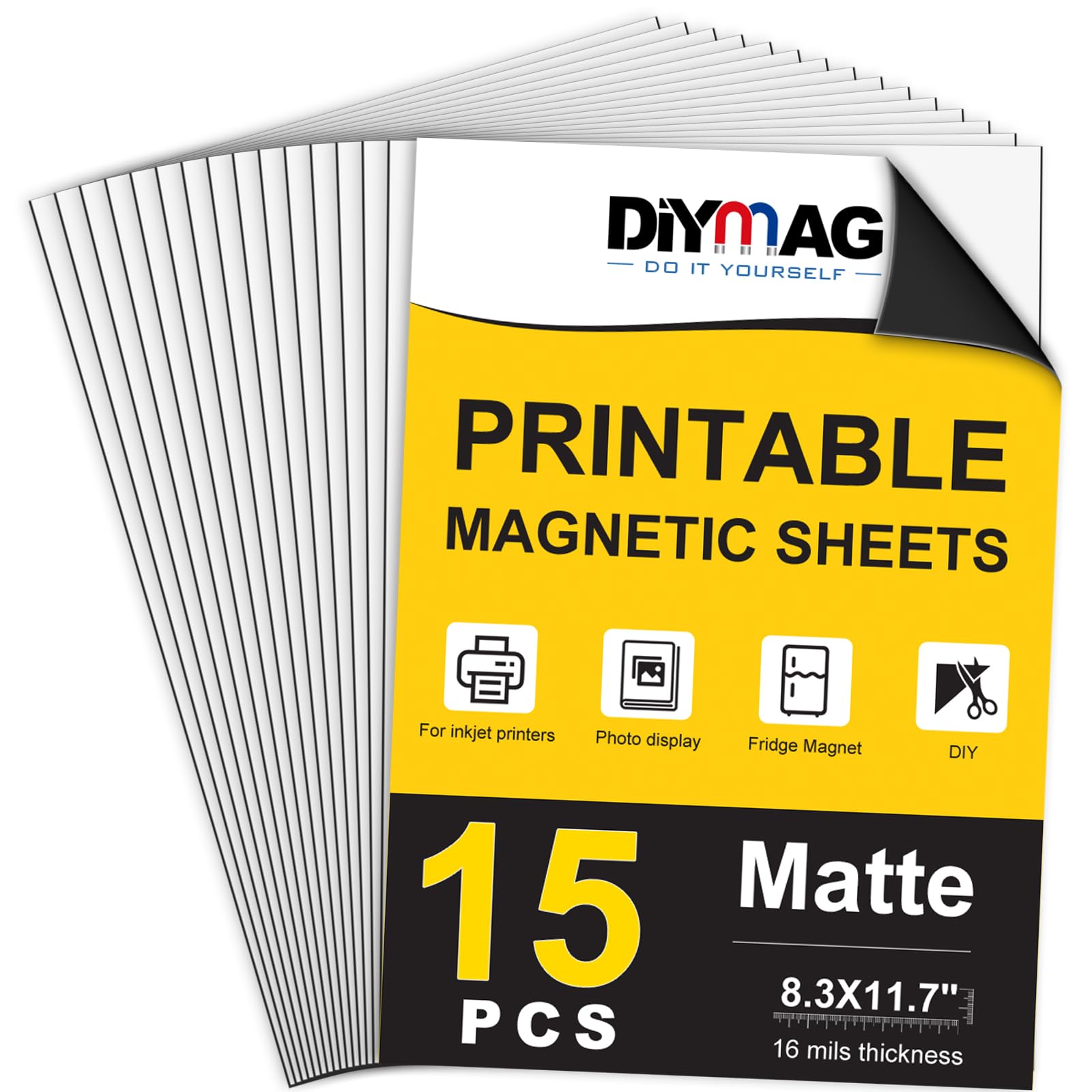 DIYMAG Printable Magnetic Sheets, Matte 15P 8.3"x11.7" for Inkjet Printer