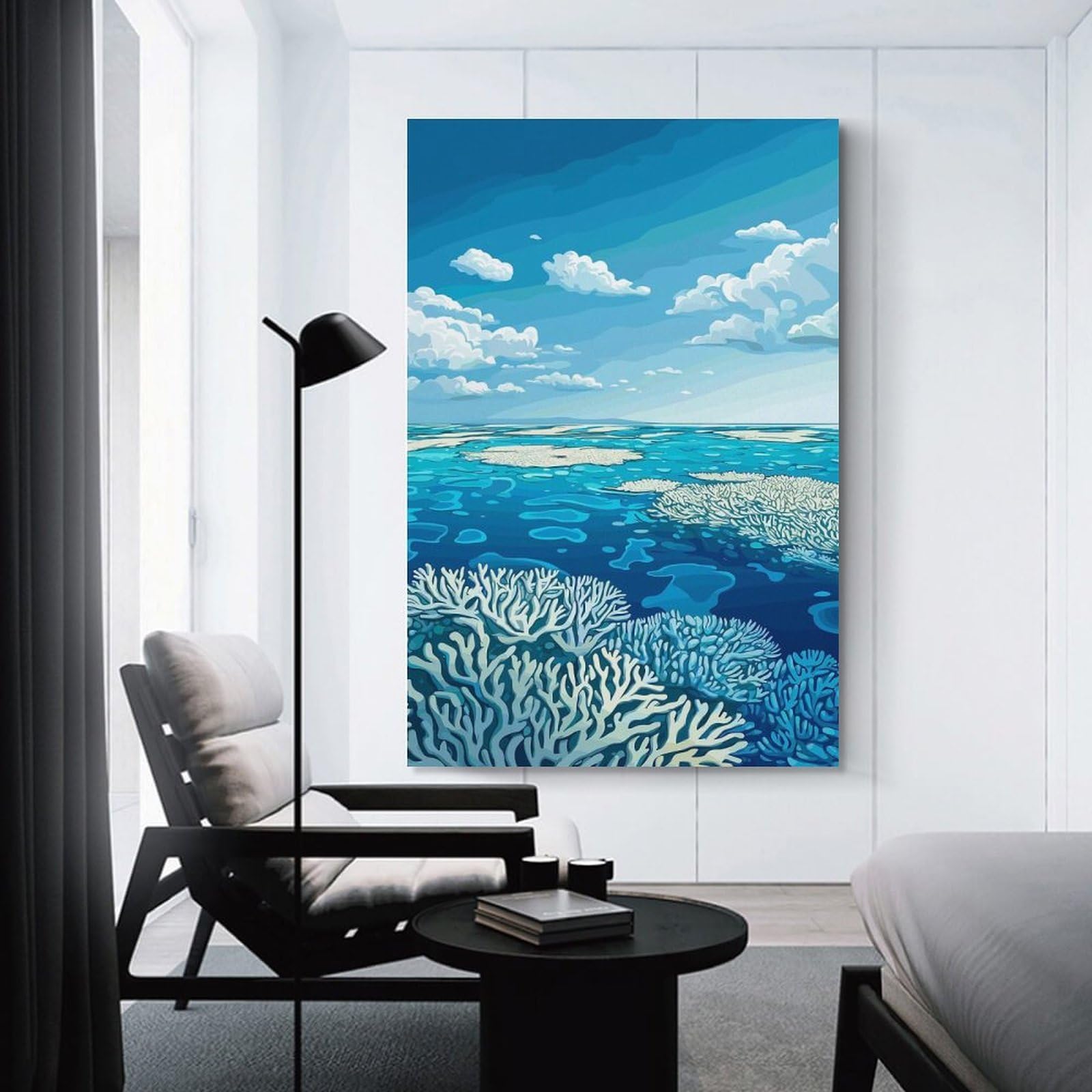 Junmoney Coral Reef Under Blue Sky(2) Wall Picture Print 08x12inch(20x30cm), for Corridors, Hallways Or Apartment Entries, Decorative Canvas Styling for Entry Areas