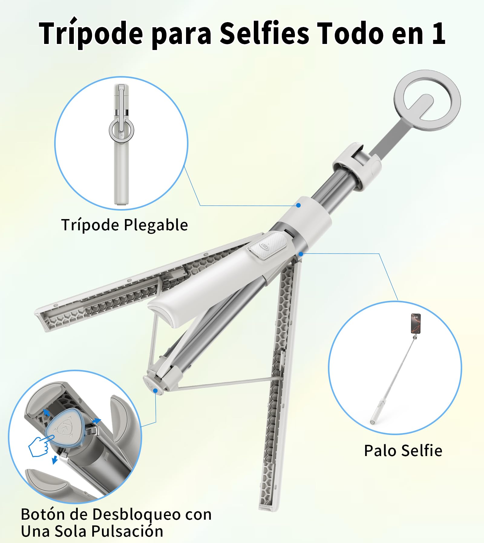 TONEOF 173cm Trípode Magnético para Movil Palo Selfie, Soporte Magnético de Aluminio-Teléfono Giratorio de 360°, Trípode Viaje Retráctil con Anillo Metálico&Control,Kits de Vídeo para Teléfonos
