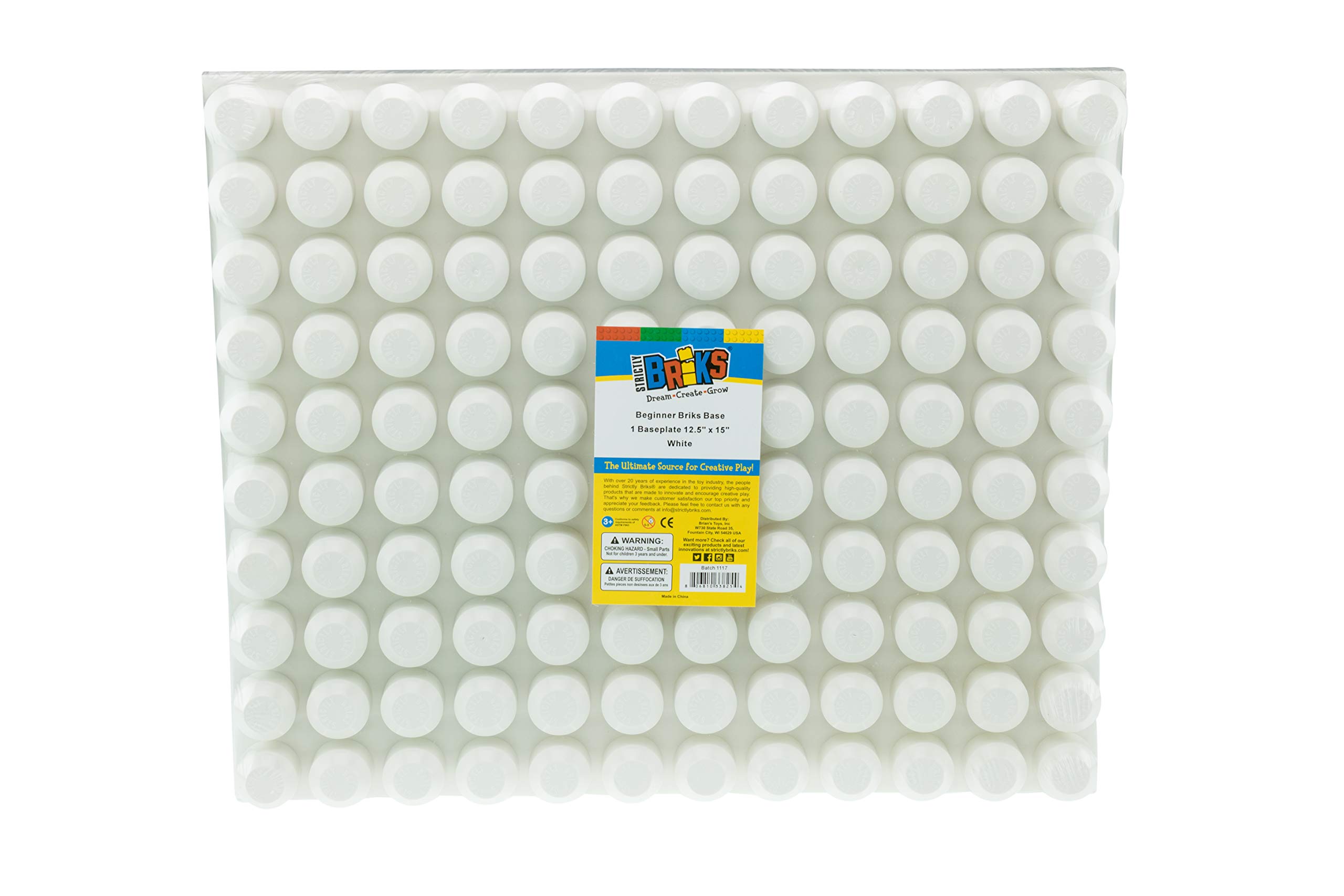 Strictly Briks Beginner Briks Baseplate 12.5" x 15" Compatible with Mega Bloks First Builder Blocks | 10X12 Large Pegs for Toddlers | Single Tight Fit Stackable Base Plate | White