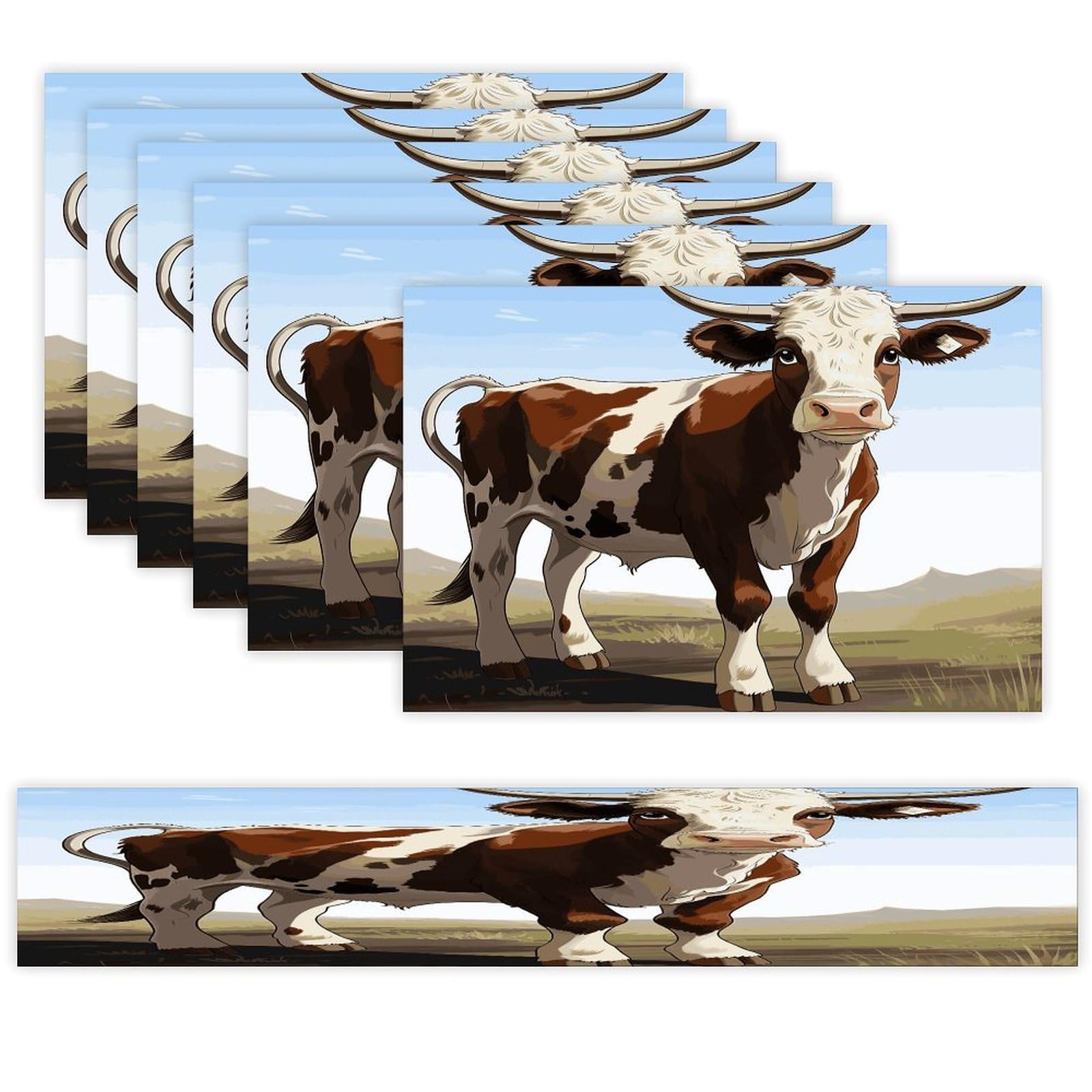 Animal Cow Table Runner and Placemats Set of 6 Wipe Clean Heat Resistant Table Mat with Table Runner Decorations Flax Linen Place Mat Set for Home Kitchen Party Supplies