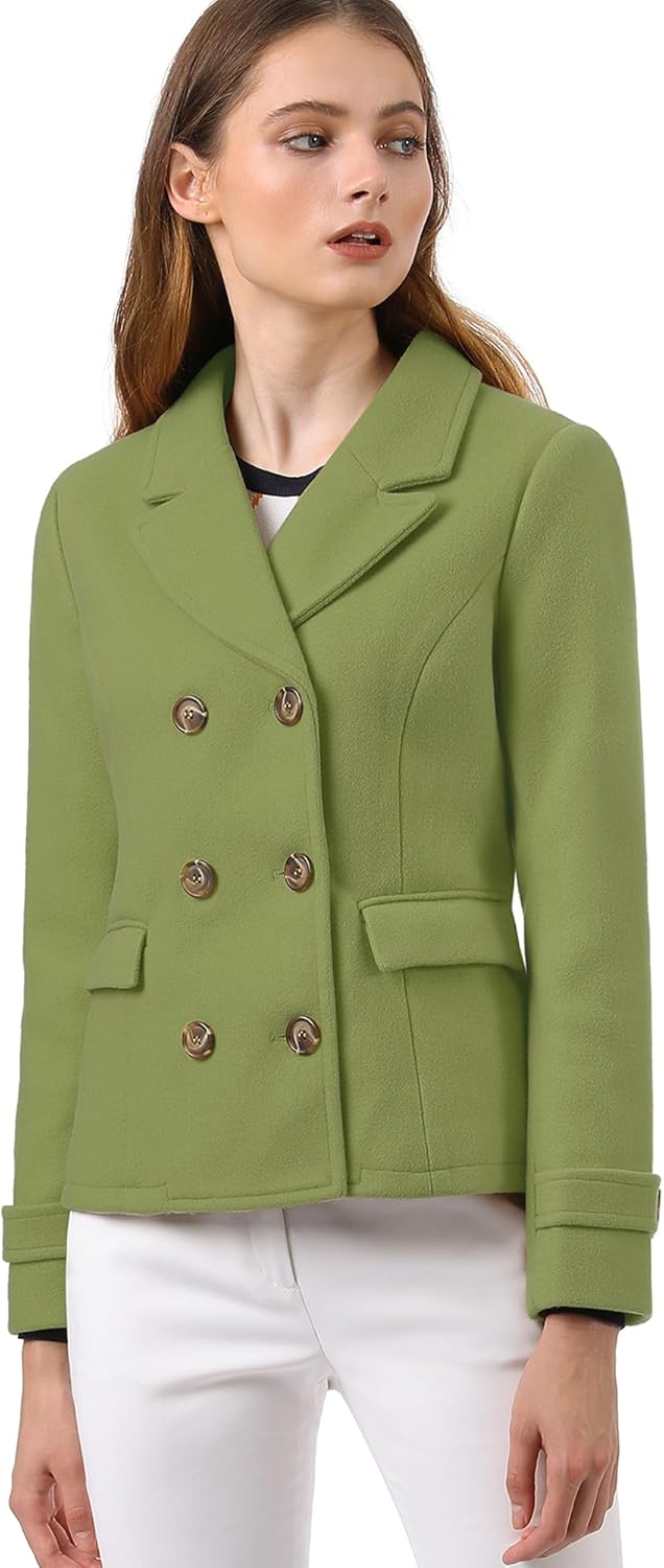 Allegra K Women's Notched Lapel Double Breasted Pea Coat