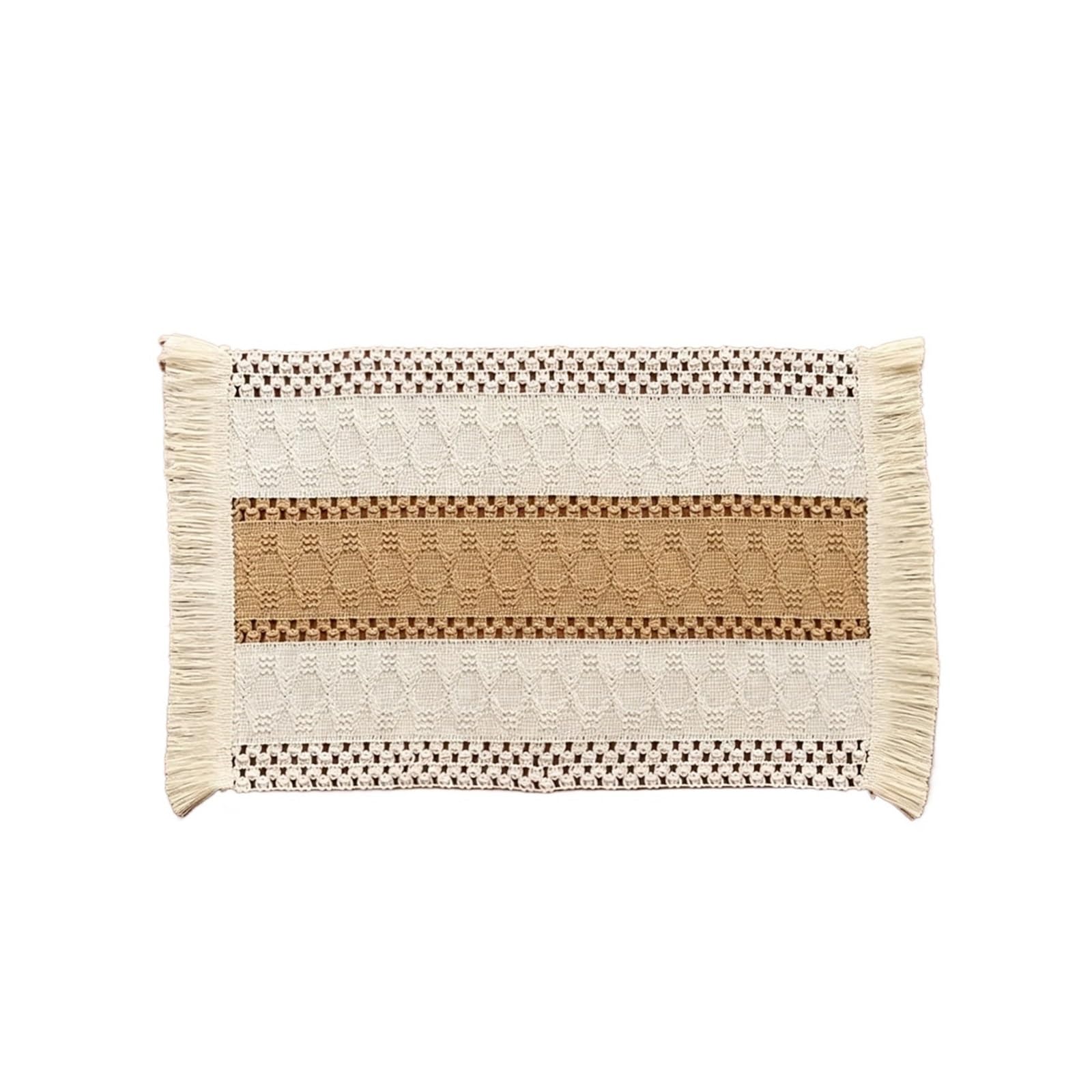 Tapis de table tissé kaki avec pompons pour décoration raffinée