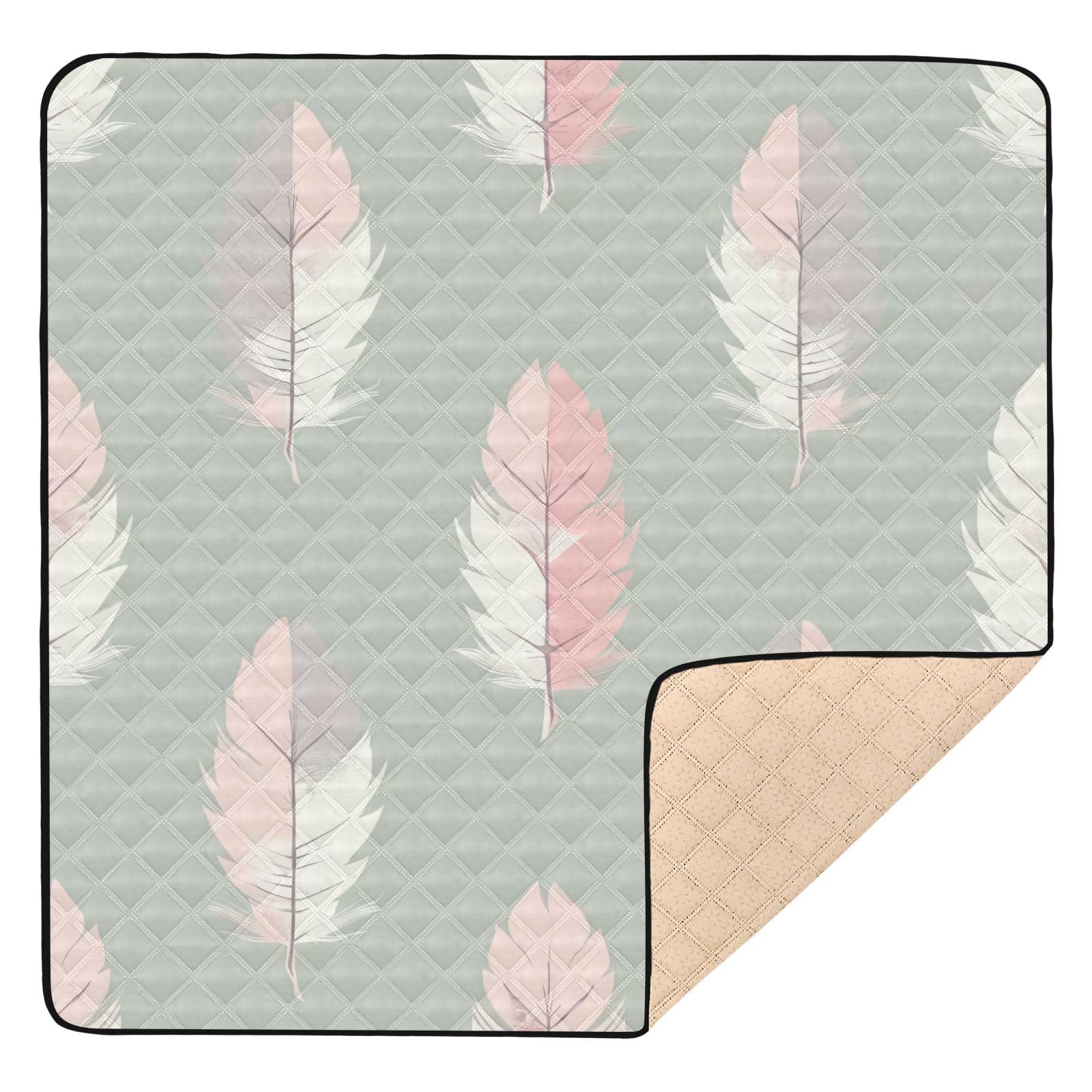 BOESI Graffiti Feather Pattern Baby Play Mat, 50“ X 50” Washable Folding Crawling Mat, Baby Floor Mat, Soft, Thick, Non-Slip