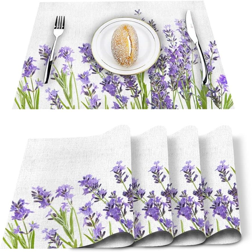 4/6pcs Set Table Mats Lavender Printed Cotton Linen Table Napkin Kitchen Accessories Home Party Decorative Placemats(6 PCS)