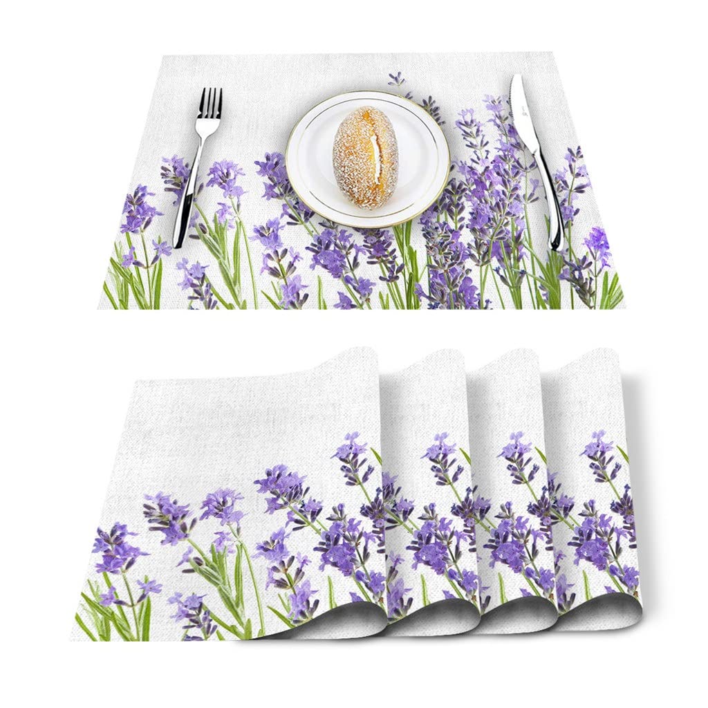 IANSHFKN 4/6pcs Set Table Mats Lavender Printed Cotton Linen Napkin Kitchen Accessories Home Party Decorative Placemats