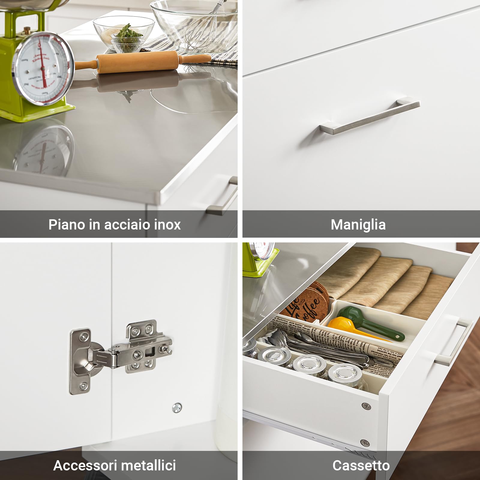 SoBuy Carrello Cucina con Ruote Isola Cucina con Piano di Lavoro in Acciaio Inox, 1 Cassetto e 2 Ripiani Regolabili, Mobile Salvaspazio per Mobili da Cucina Bianco120 x 56 x 90 cm FKW117-W