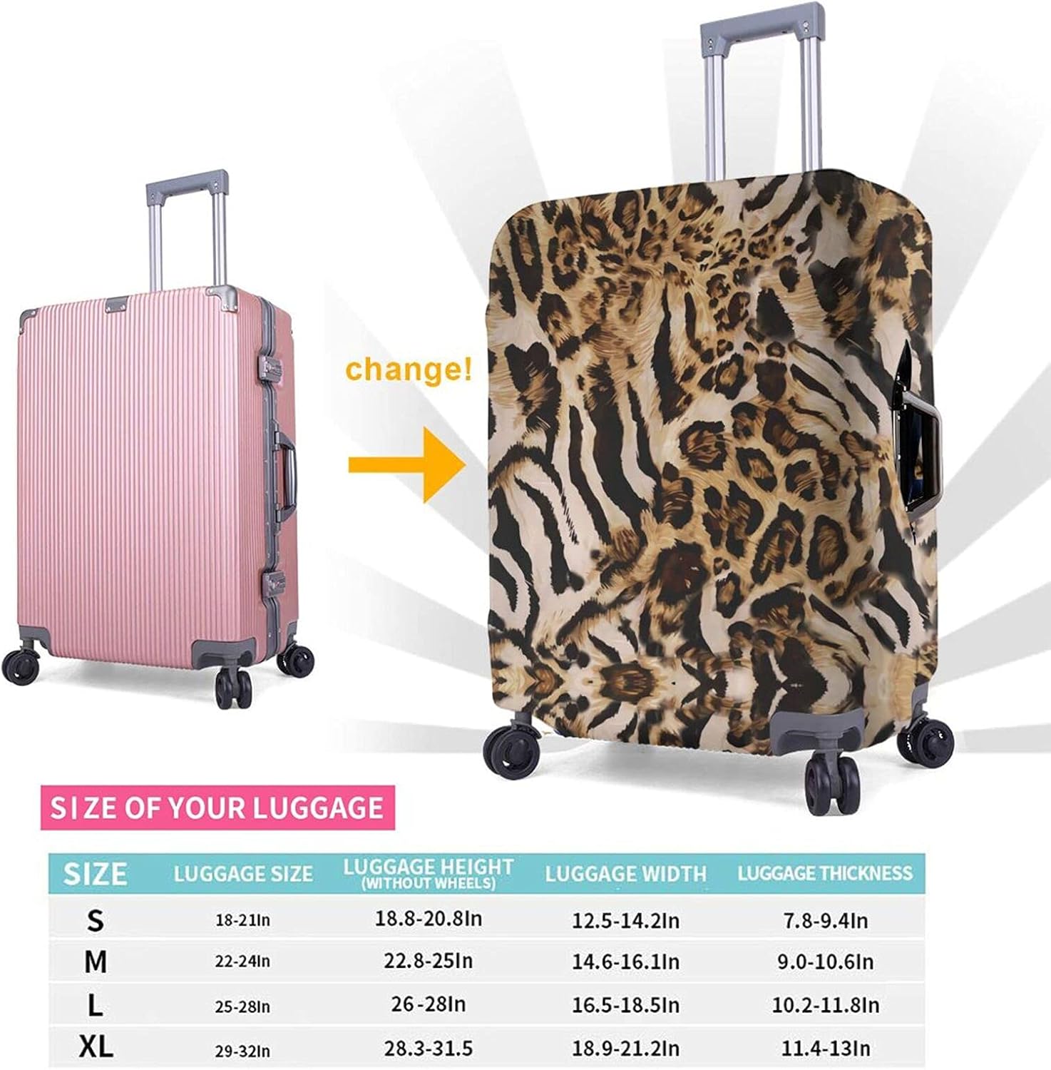 Leopard Zebra Animal Print Cute Travel Luggage Covers, Funny Suitcase Protective Cover For Boys Girls Suitcase Protector Women Men Washable Luggage Covers Fits Fits 18-32 Inch X-Large