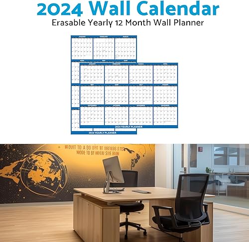Miniatura 6 de ALINREDBX Calendario de pared 2024 de 18 x 24 pulgadas, borrable, anual, anual, 12 meses, reversible, horizontal/vertical, azul marino