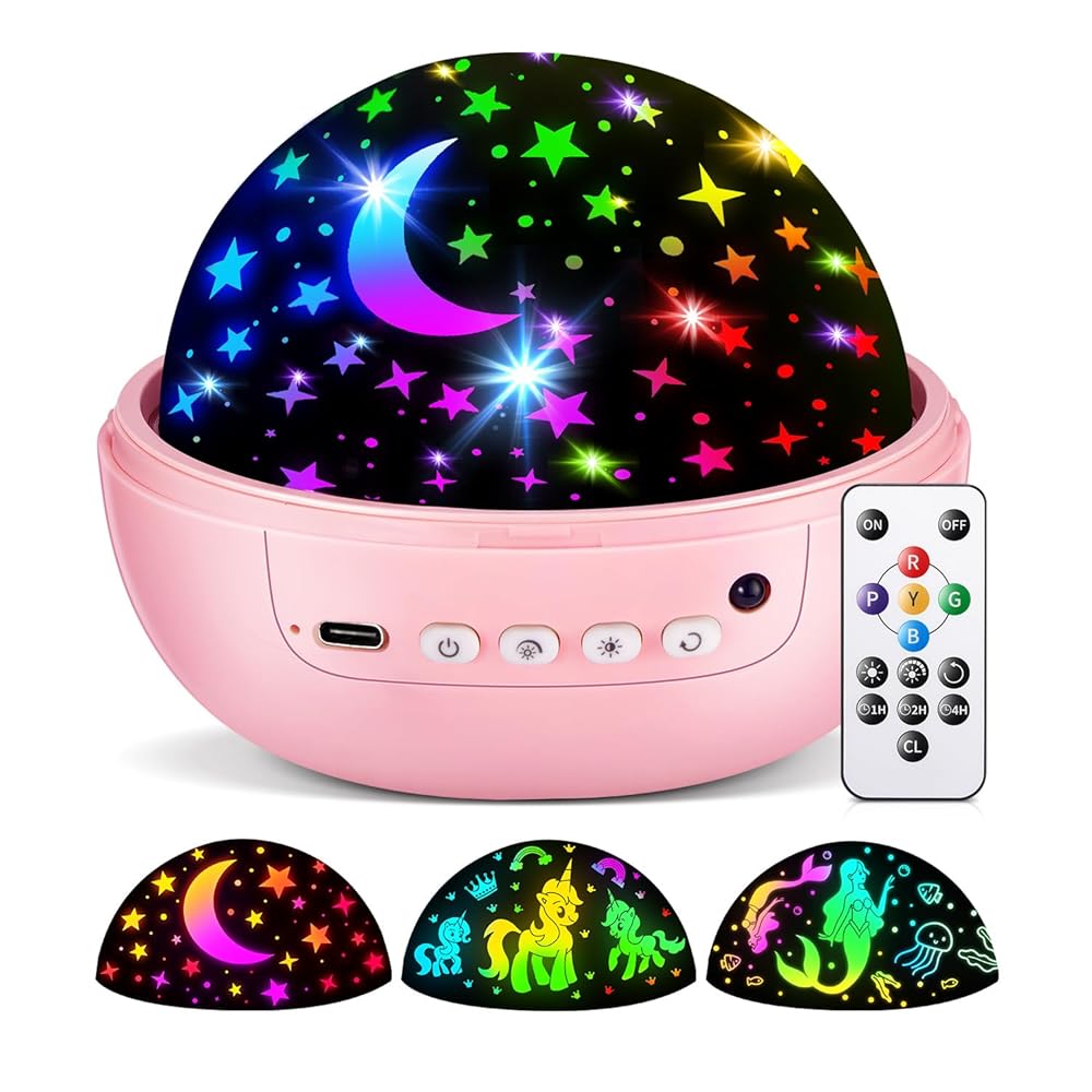 COOLNIGHT Unicorn Night Light Star Projector for Kids, 3 Films+93 Colors Kids Projector Night Light,360 Rotating All Night, Remote+Dimmable+Timer,3 Year Old Girl Gifts,4 Year Old Girl Birthday Gifts