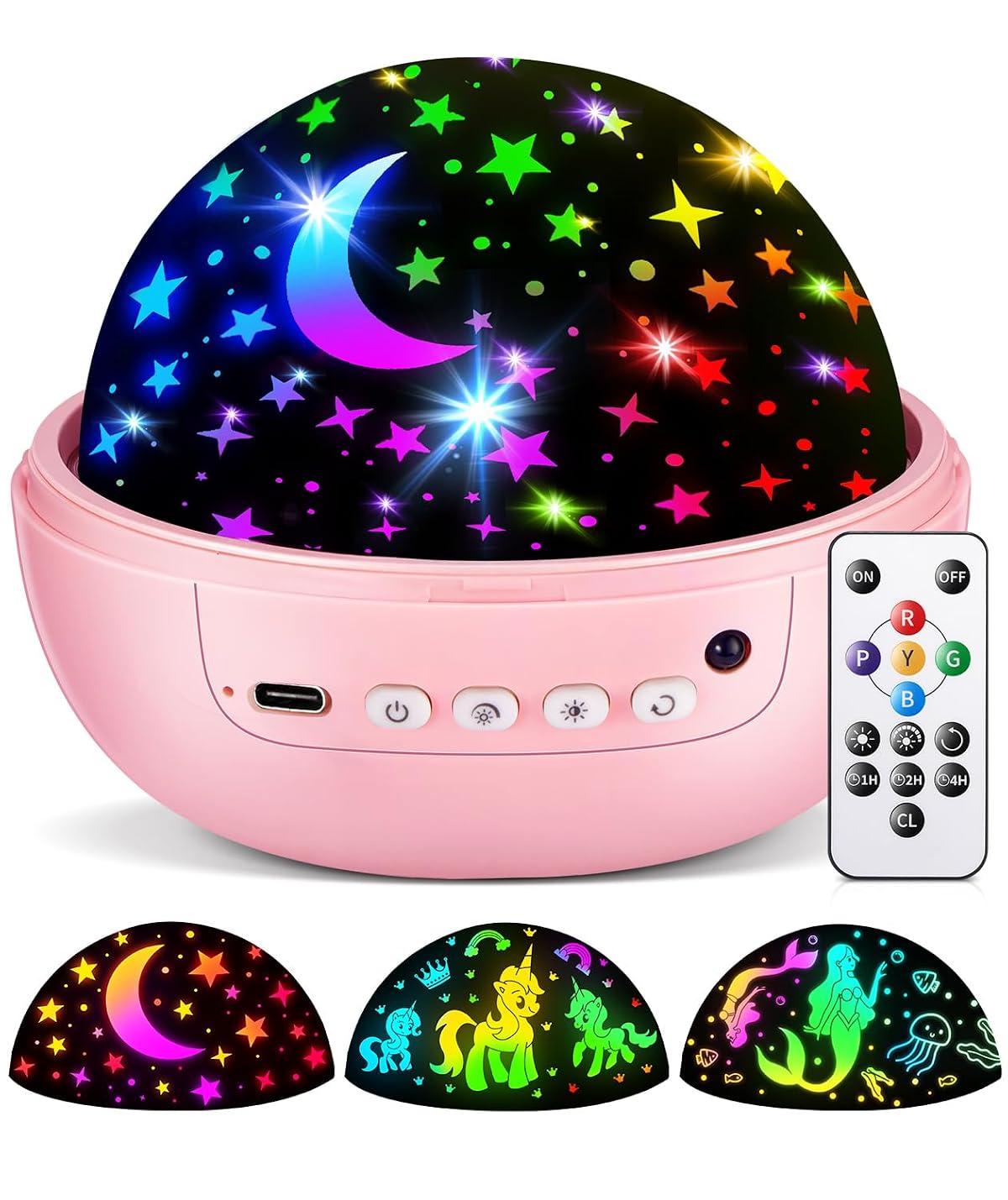 COOLNIGHT Unicorn Night Light Projector - 3 Films, 93 Colors, Remote, Dimmable,