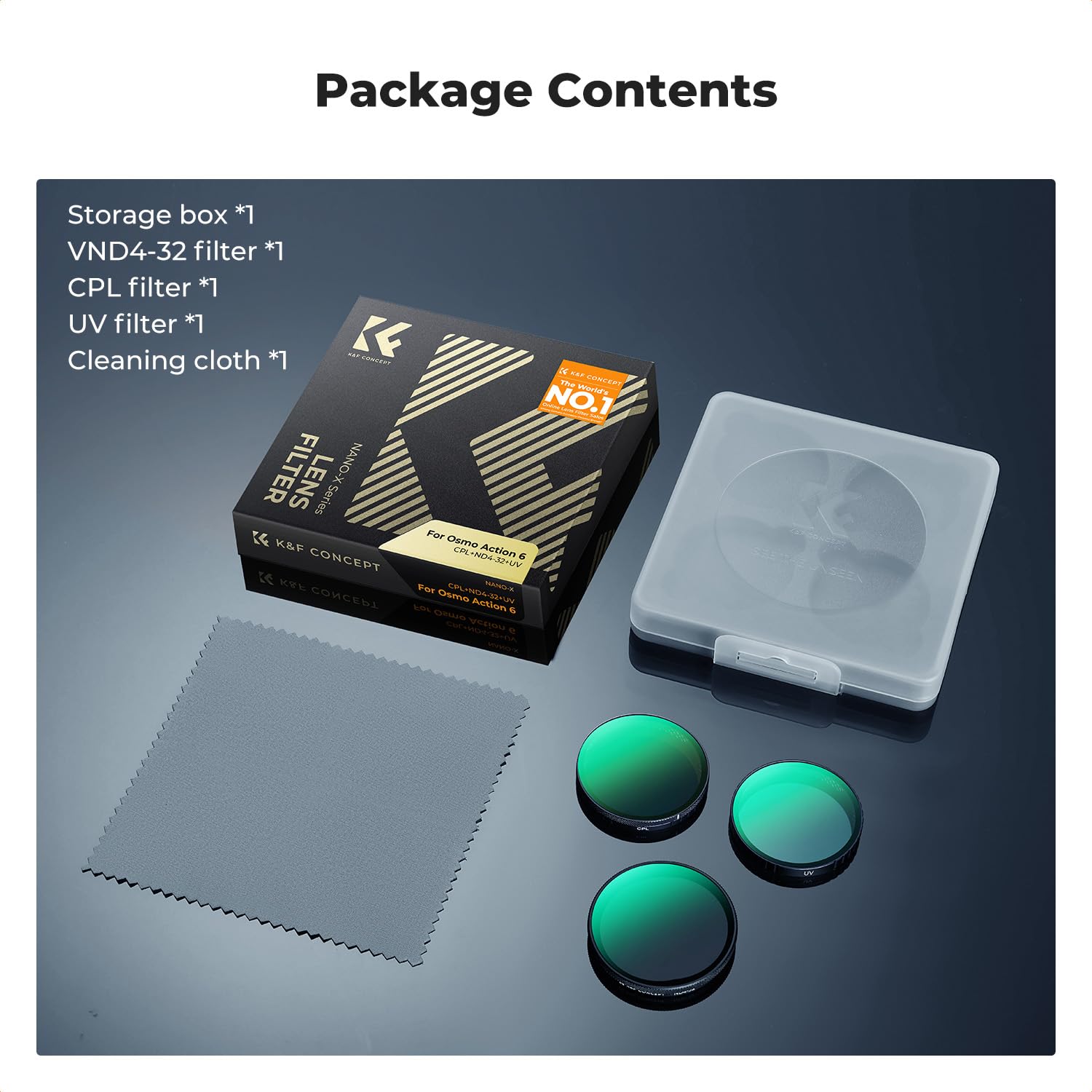 K&F CONCEPT Zestaw filtrów zatrzaskowych kompatybilny z DJI Osmo Action 6, 3-pak CPL UV ND4-32, filtry chroniące przed redukcją światła HD, szkło optyczne, wielowarstwowe, akcesoria do kamer akcji