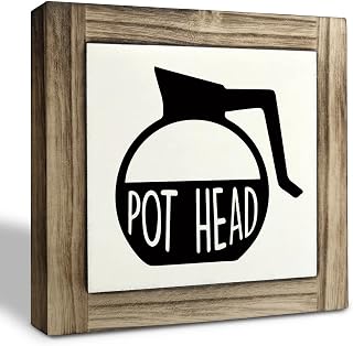 XJCUG Pot Head Wood Plaque, Rustic Coffee Sign, Cafe Tabletop Decor, Wooden Decor for Coffee Bar, 5.95.9inch