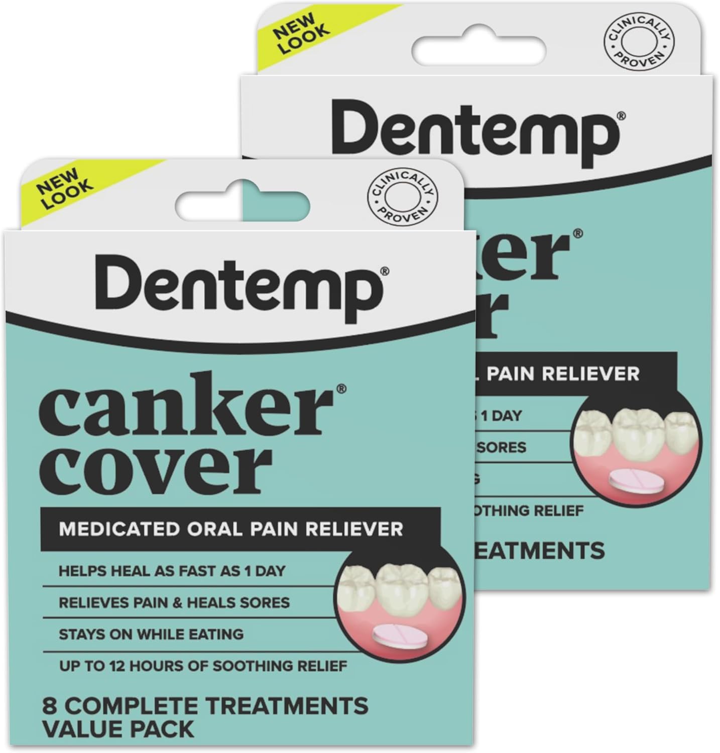 Dentemp Canker Cover Mouth Sore Treatment - Oral Pain Relief for Canker Sores & Mouth Irritation - Fast-Acting Pain Relief Tablets for Adults - Value Pack of 3 (24 Count)