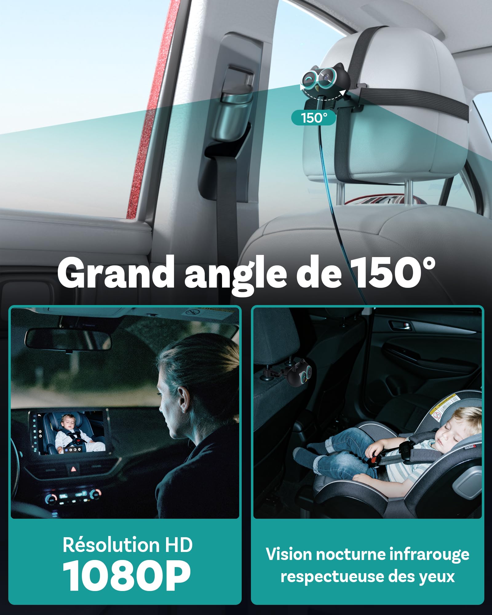 OTTOCAST Cabin Care 2026 Adaptateur CarPlay sans Fil 2-en-1 avec Caméra 1080P pour Bébé/Enfants/Animaux, 150° Grand Angle, Vision Nocturne IR, Compatible Voitures CarPlay Câblé 2016+