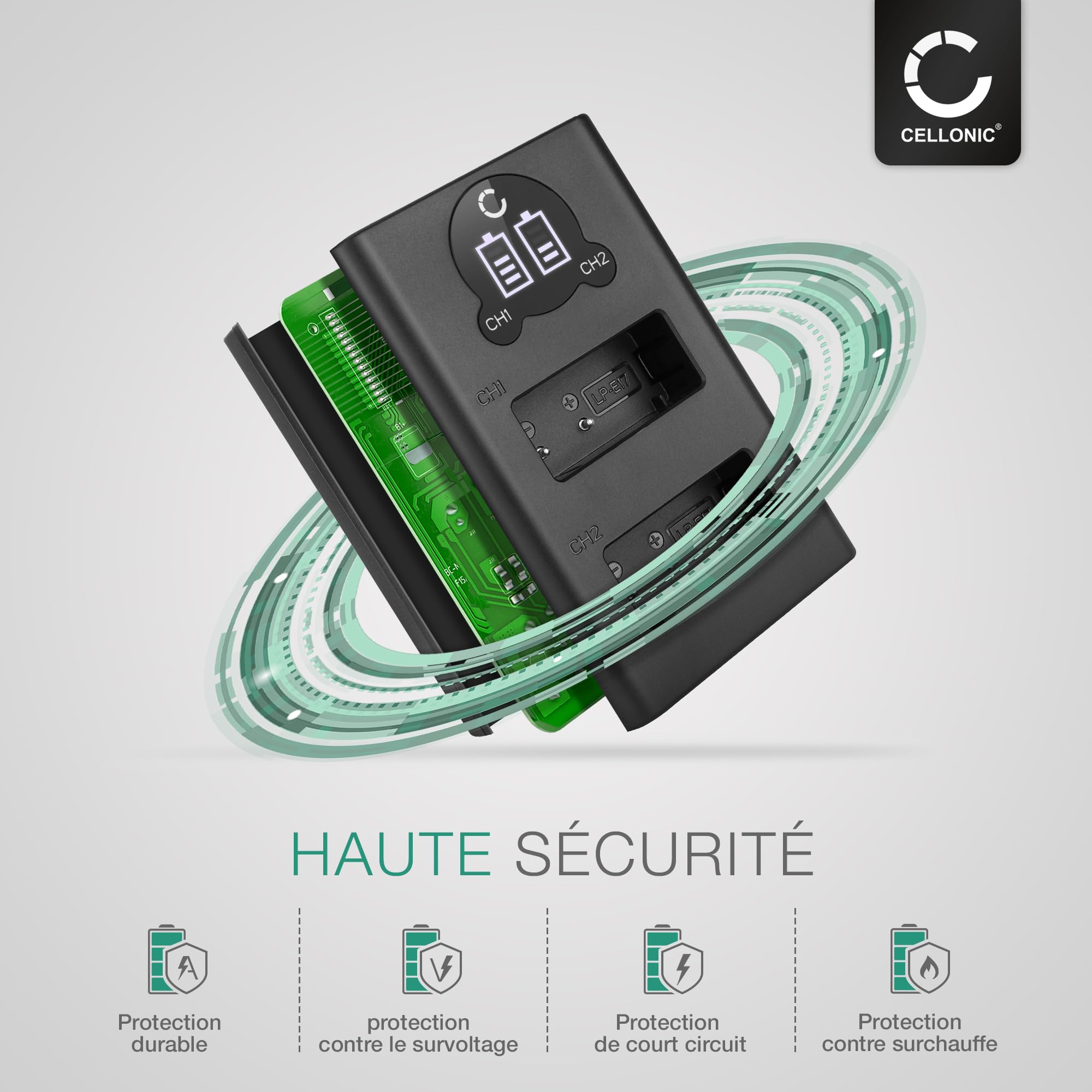 Kimaru Chargeur de batterie LP-E6 LP-E6N, double fente LC-E6 Chargeur pour Canon EOS R5, R6, R6