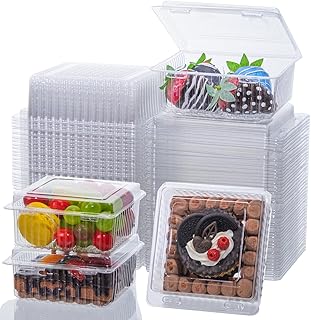 TEMLQPACK 100 PCS 4x4x2 Inches Disposable Plastic to Go Containers Charcuterie Boxes Mini Cake Boxes Pie Boxes Bakery Boxes for Salads Pasta Sandwiches