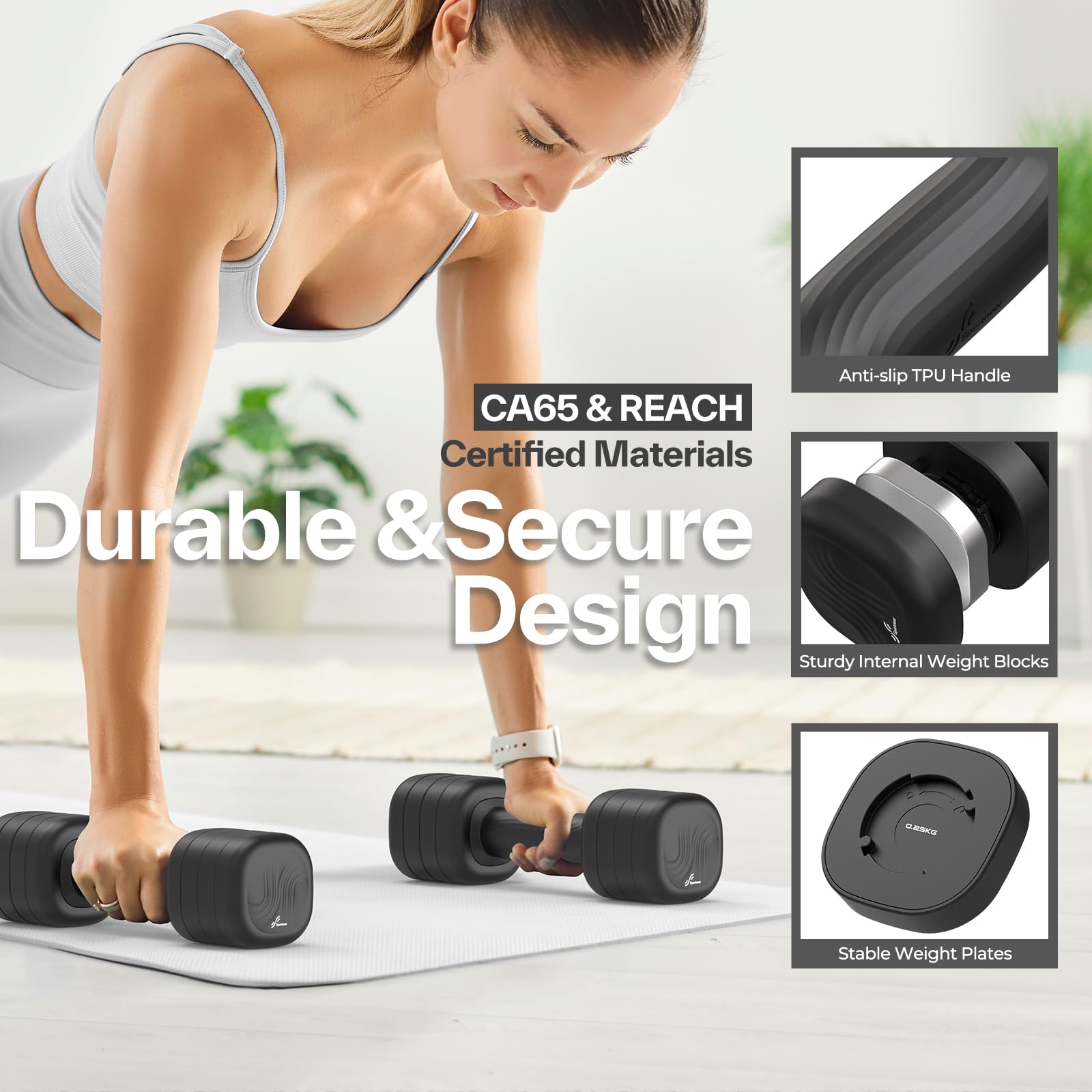 Sportneer Verstellbare Hanteln Frauen Set – Kurzhanteln 2er Set (je 1–2,5 kg Gewichte) mit rutschfestem TPU-Griff, 4-in-1 Hanteln Set für Fitnessgeräte für Zuhause, Home Gym & Krafttraining