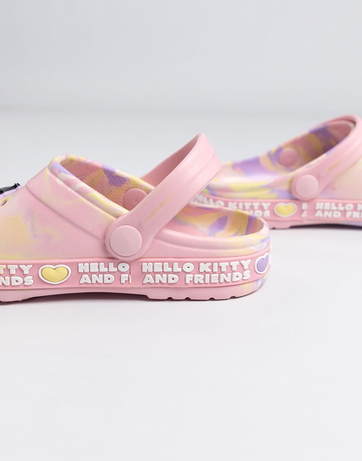Hello Kitty Girls Pink Character Clogs | Ventilation Holes & Adjustable Back Strap | Marble Print with Character Charms