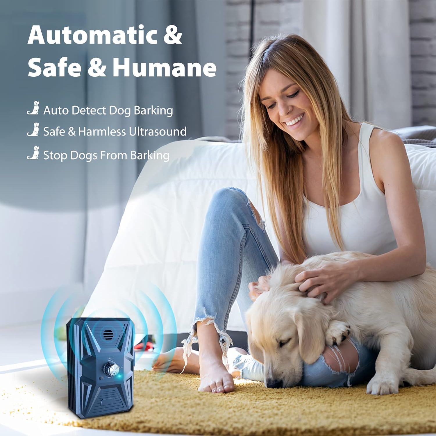 Anti Aboiement pour Chien, Dispositif Anti Aboiement ,33 Pieds Rechargeable Dispositif Dissuasion pour Petits et Grands Chiens Exterieu, Anti-Aboiement Chiens Ultrason pour Chien Anti Aboiements pour