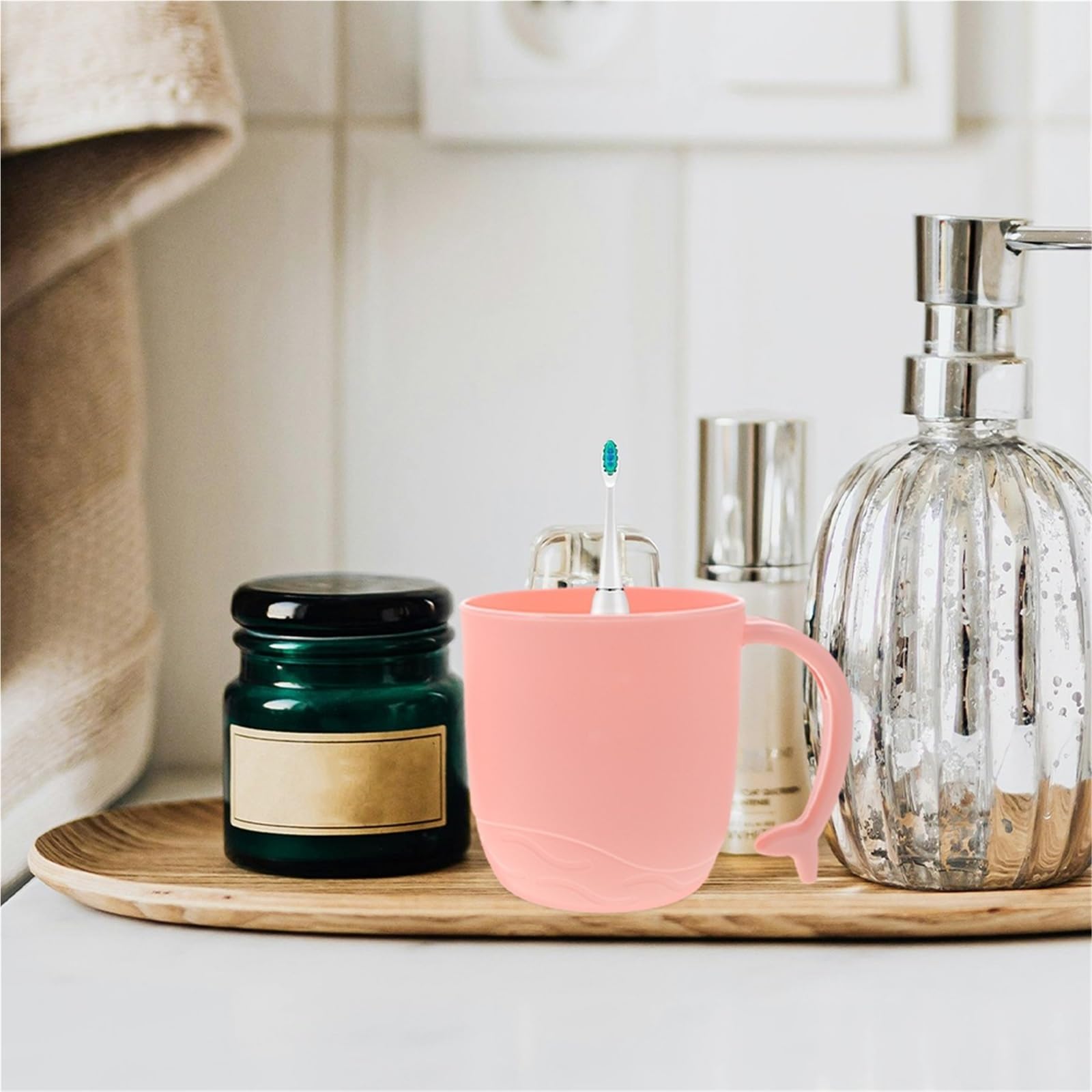3 Tazze for collutorio, for spazzolino in plastica con Manico per Spazzolini e Dentifrici | Bicchiere da bagno rotondo leggero for riporre la tazza di lavaggio a casa in viaggio