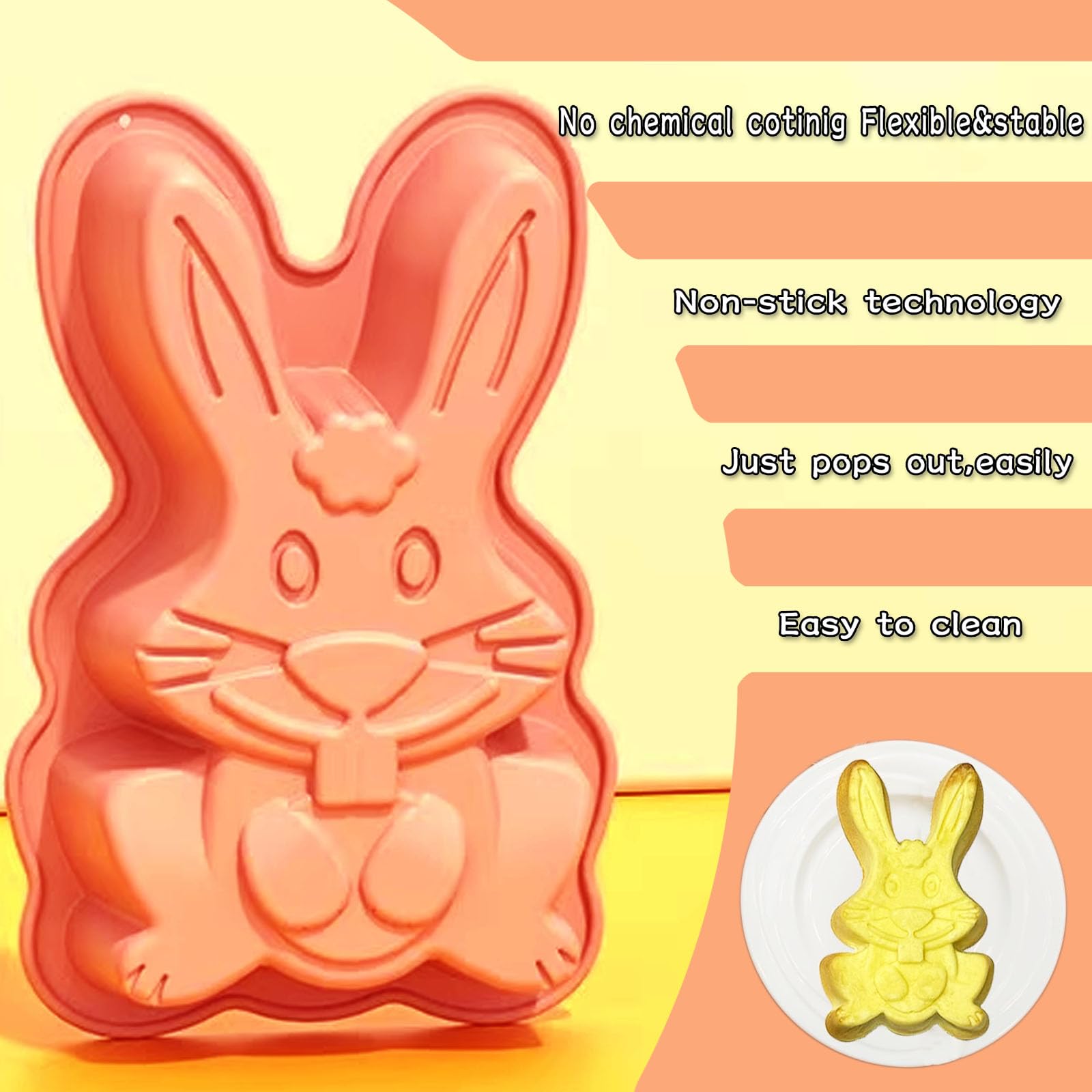 WishesMar Rabbit Shape Silicone Mould Fluted Cake Mold Nonstick Baking Cake Tin Reusable Cake Pan for Kitchen Creation Fun - Image 3
