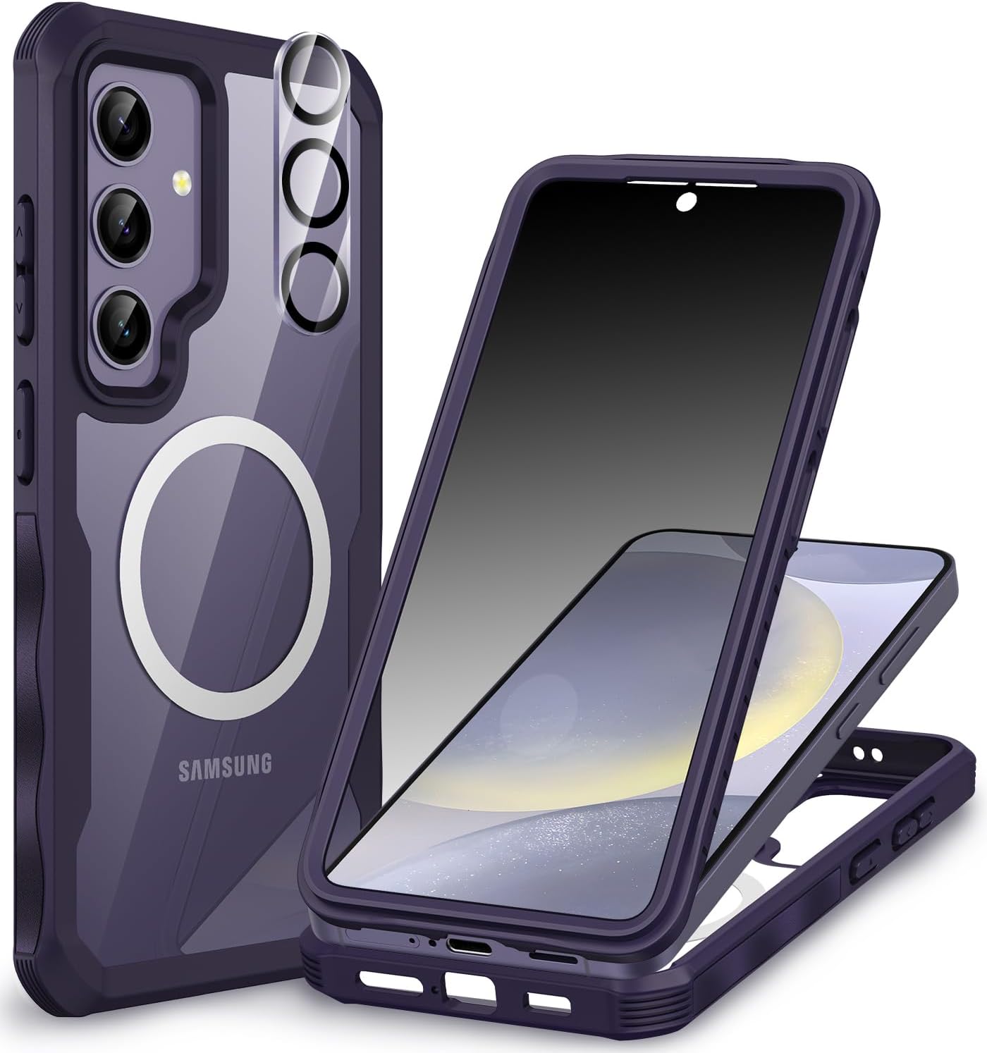 CENHUFO Magnetic for Samsung Galaxy S24 Case, Privacy Phone Cover with Built-in Anti Peep Privacy Screen Protector and HD Camera Lens Protective, Full Body Shockproof Double Sided Bumper - Purple