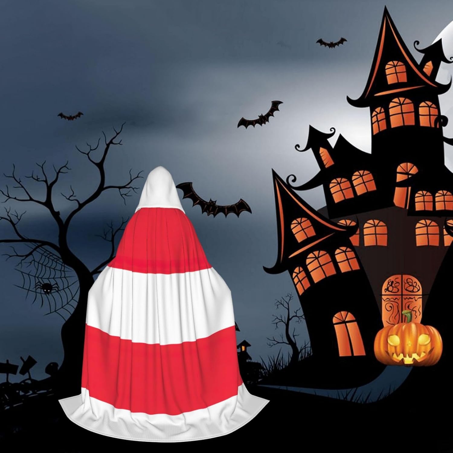 Austrian flag print Wizard Hooded Robe Medieval Cape Renaissance Cloak for Men Women Halloween Costume