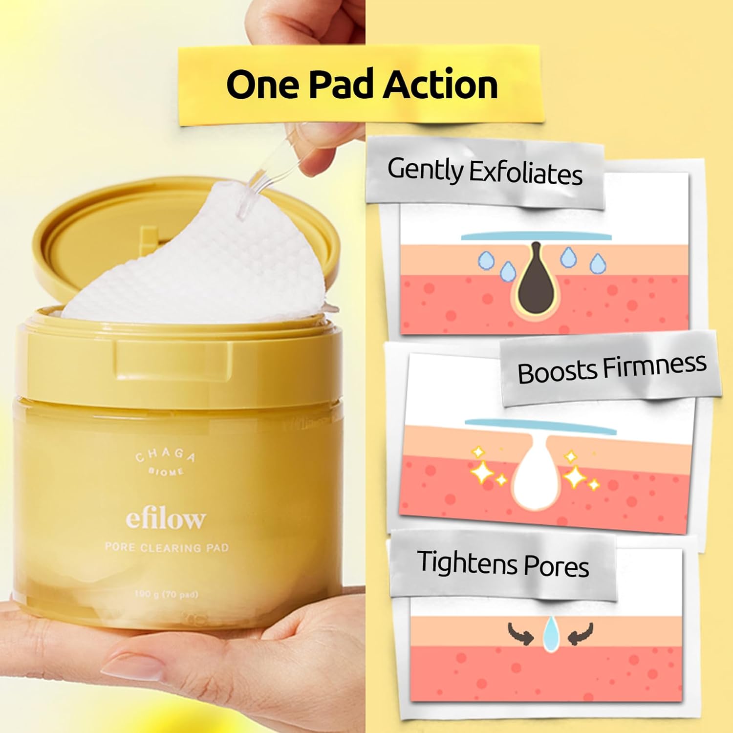 Chaga Mushroom Biome Pore Clearing Pad, Vegan Facial Exfoliating Toner Pads with AHA BHA PHA LHA, 70 Pads 190g - Image 4