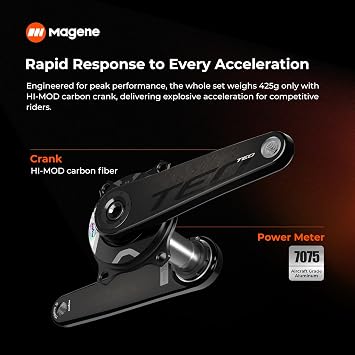 Magene TEO P515 Cycling Power Meter Crankset, Carbon 110BCD for Road Bikes, 1% Accuracy, 425g Lightweight, 380H Rechargeable Battery, Dual ANT+/Bluetooth, IPX7 Waterproof
