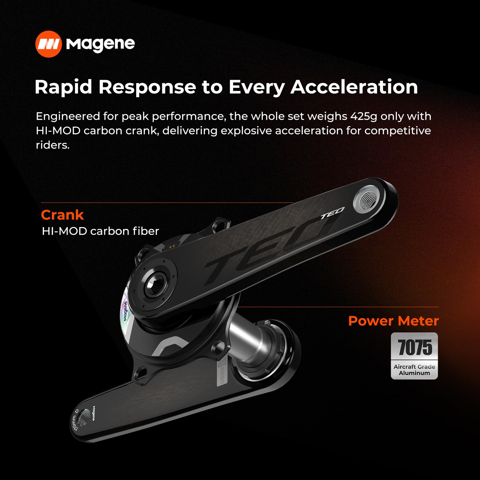Magene TEO Guarnitura P515 Misuratore di Potenza, 4 bulloni, 110BCD, Perno da 29 mm, Ant/Bluetooth, Pedale di Cadenza, Bilanciamento, Guarnitura in Carbonio