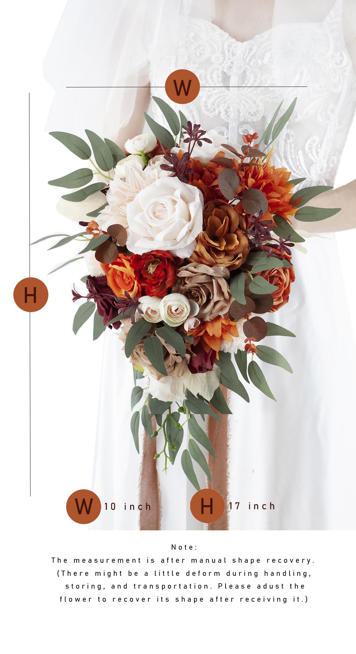 Amazon｜Yelinart 10インチ テラコッタ ウェディングブーケ 花嫁用