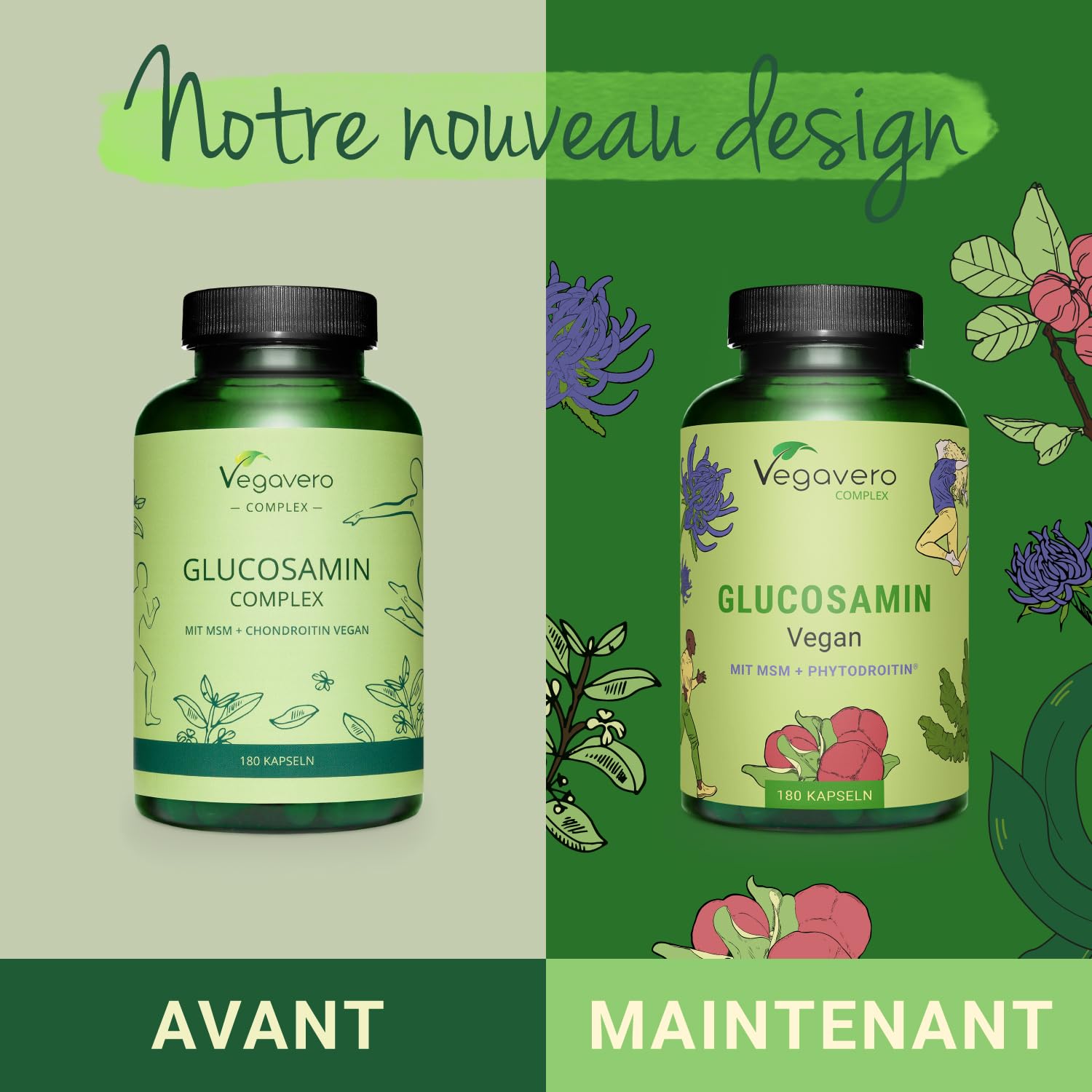Glucosamine Chondroïtine Complex Vegavero® | 100% VEGAN | Avec MSM, Vitamine C, Harpagophytum et Zinc | Pour les ARTICULATIONS* | Sans Additifs | 180 Gélules