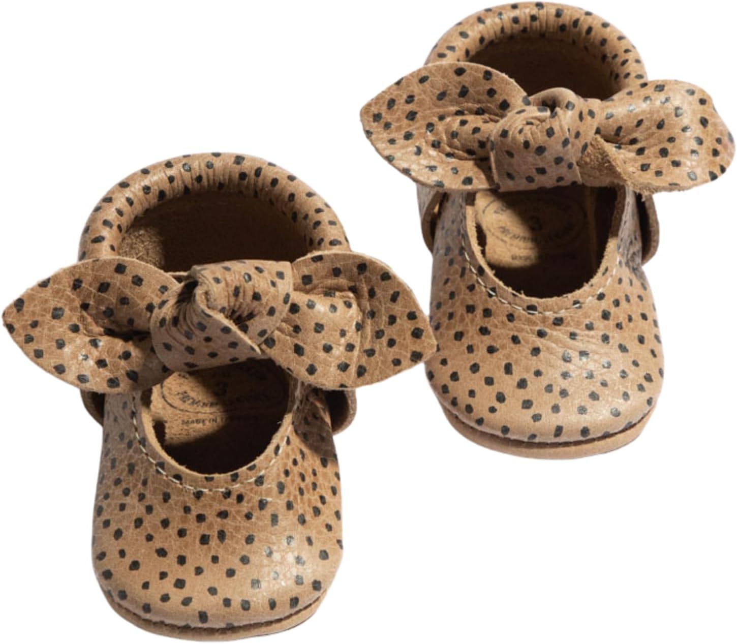 Freshly Picked Soft Sole Knotted Bow Moccasins Almond Speckles Size 4