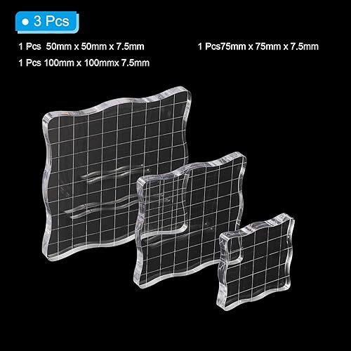 Miniatura 3 de PATIKIL Bloque de sello acrílico, paquete de 3 bloques de estampado transparentes con líneas de cuadrícula, bloques de montaje decorativos, juego de