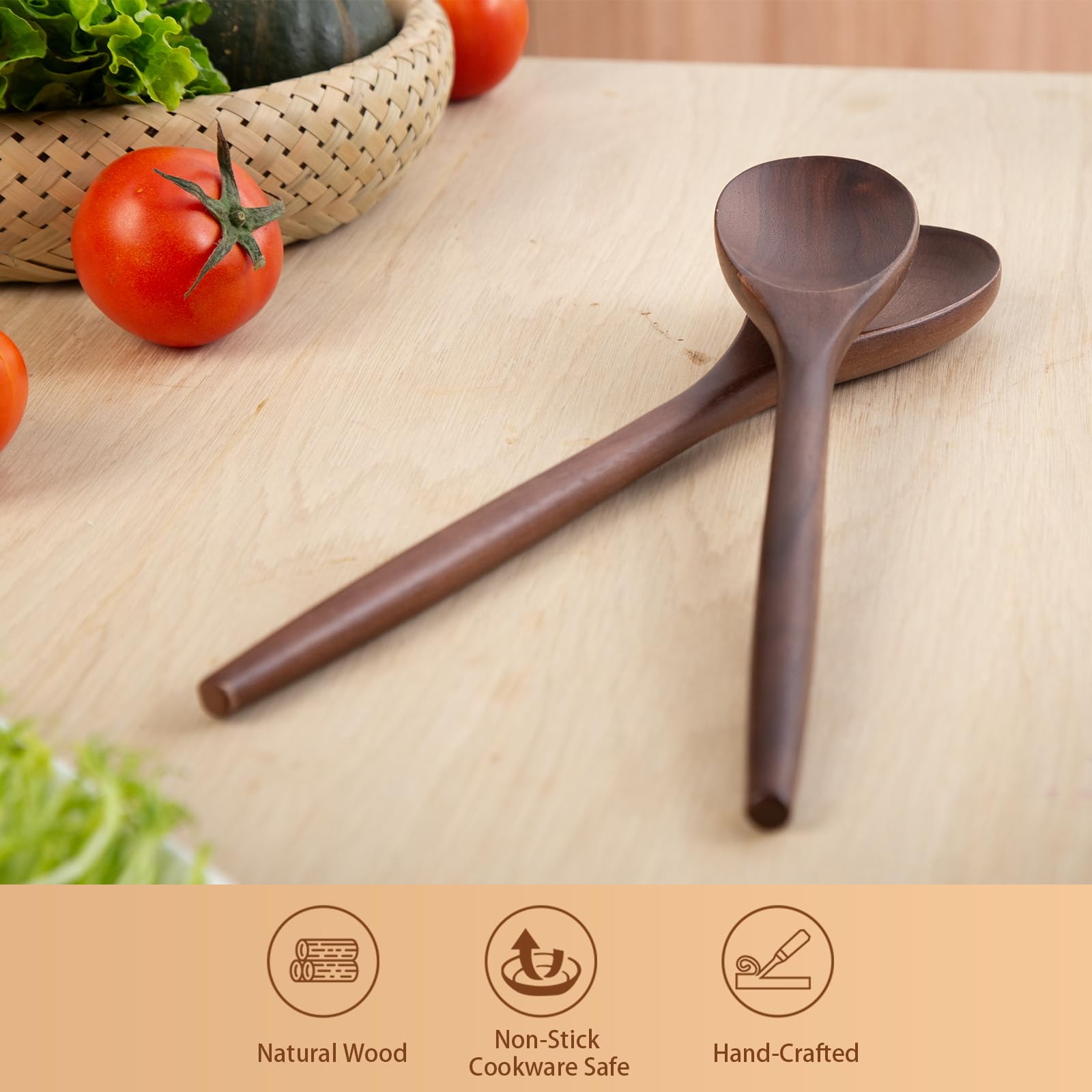 GinSent Cucchiai In Legno Di Acacia Per Cucinare, 35,5 Cm – Set Di Utensili Da Cucina Antiaderenti Con Impugnatura Comoda, Perfetti Per Mescolare E Servire