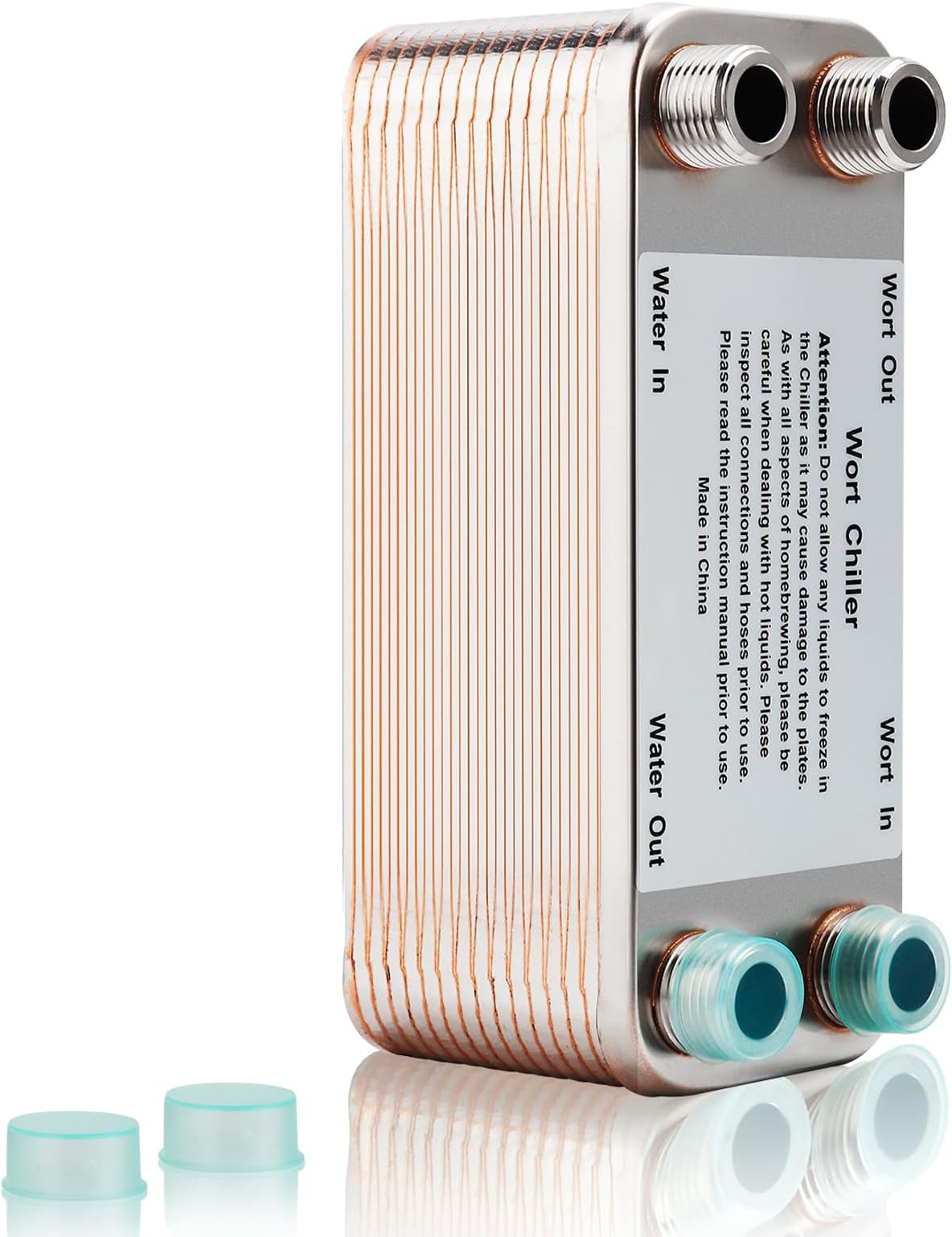 MRbrew Wort Chiller 30 Plates, Brazed Plate Copper Heat Exchanger for Homebrew, Stainless Steel 7.5" x 2.9" Plate, 1/2 NPT Thread Connection Hot Liquid Accelerated Cooler Quick Beer Cooling System