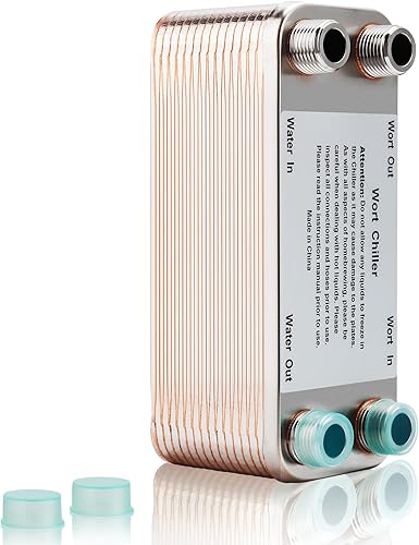 Miniatura 9 de 20 placas MRbrew Homebrew Wort Chiller, acero inoxidable y soldado con intercambiador de calor de cobre, conexión de rosca NPT 12 enfriador